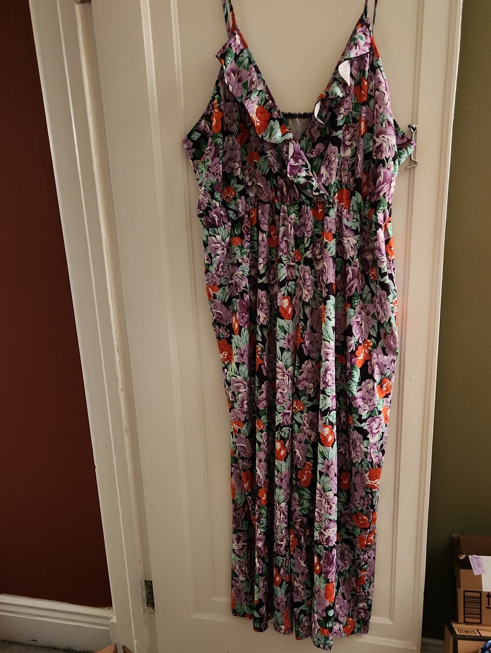 SHEIN Purple Floral Spaghetti-Strap Maxi Dress with Green & Red Accents